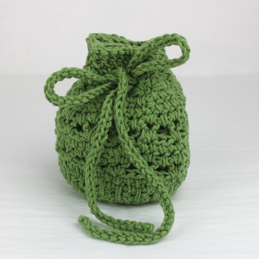 Green Crocheted Drawstring Pouch Bag